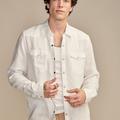 Lucky Brand Linen Western Long Sleeve Shirt - Men's Clothing Outerwear Shirt Jackets in Bright White, Size XL