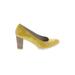 Dorking Heels: Pumps Chunky Heel Bohemian Yellow Print Shoes - Women's Size 39 - Round Toe