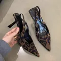 Sandales léopard à talons hauts pour femmes chaussures de soirée pointues pantoufles d'été mules