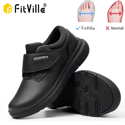 FitVille-Chaussures en cuir pour hommes diabétiques chaussures de marche extra larges chaussures