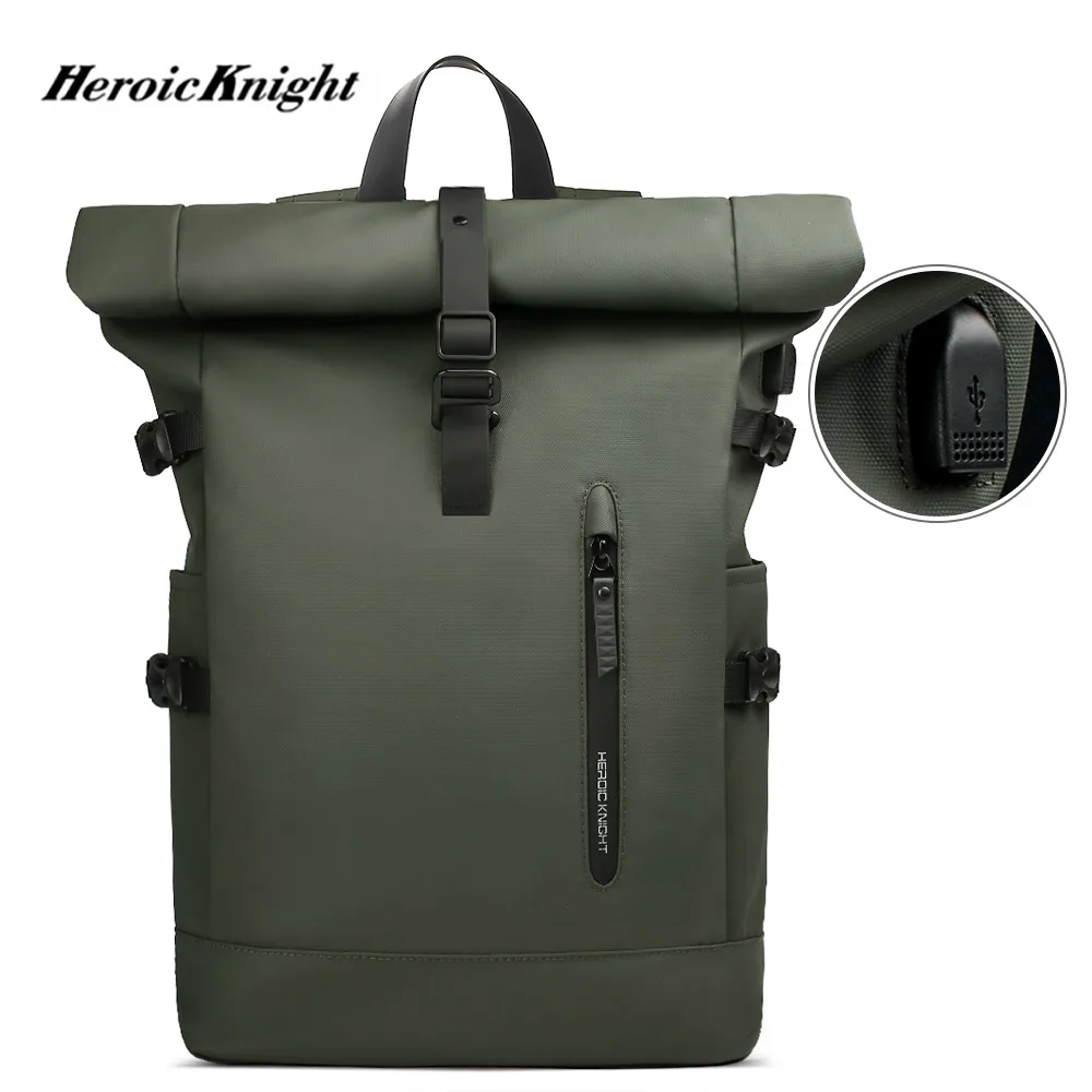Heroic Knight-Sac à Dos Rolltop Imperméable pour Homme, Sac à Dos de Voyage de Grande Capacité avec Port USB, Sac à Dos d'École Vert pour Ordinateur Portable 15.6