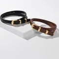 Ceinture en cuir de vachette noire imbibée pour femme ceinture en métal simple vêtements en jean