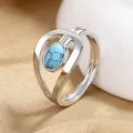 Bagues ovales en pierre bleue pour femmes et hommes alliances en argent turquoise synthétique