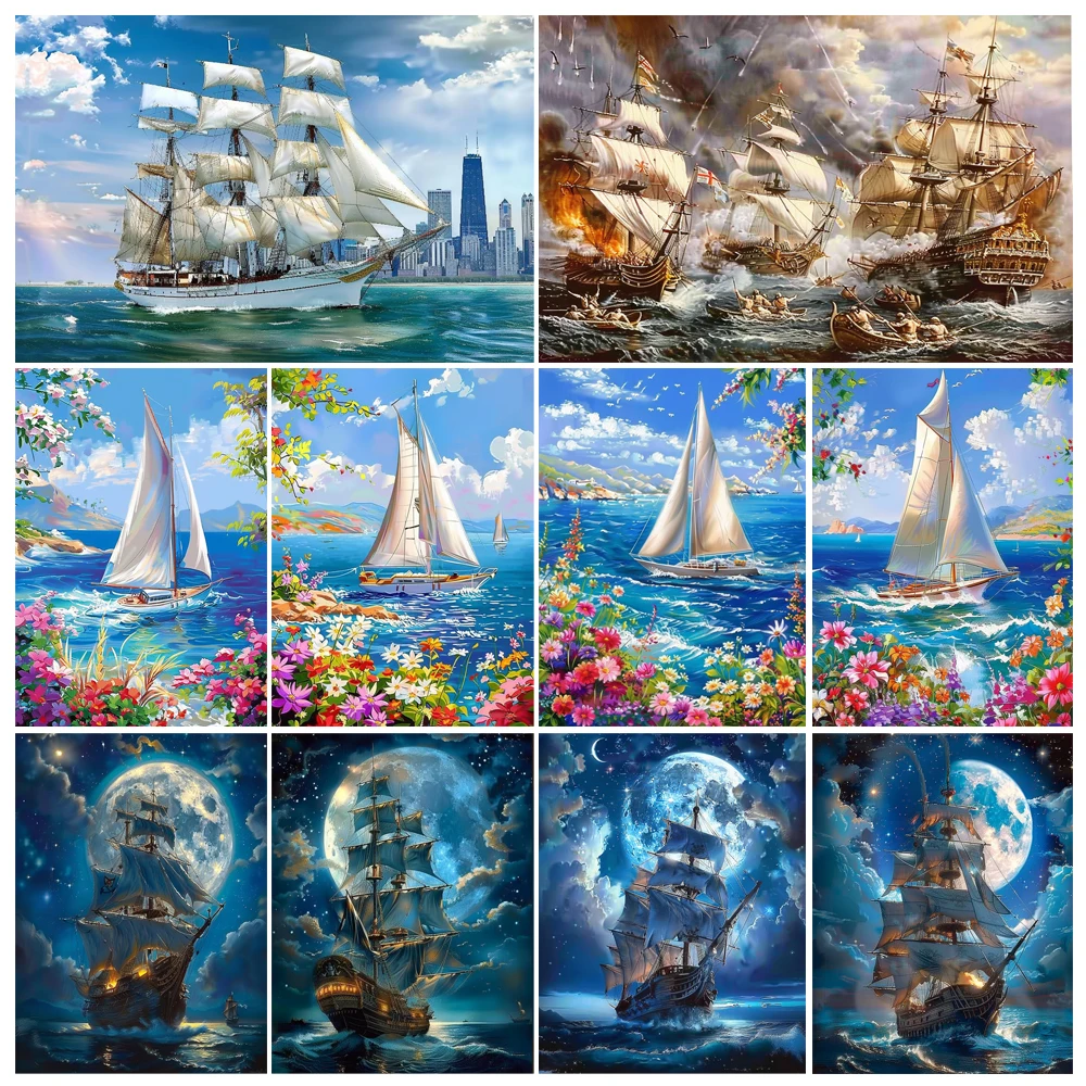 Peinture à la Main par Numéros, 7,5 Voiles de Prairie et 7,5 Voiles, Kit de Bricolage, Art Canva, Cadeaux de Décoration pour la Maison