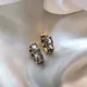 Boucles d'oreilles rondes en cristal plaqué or 14 carats pour femmes carré gris bijoux élégants