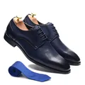 XEBOS-Derby de Luxe en Cuir group pour Homme Chaussures Habillées Bleues à Lacets Simples et