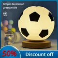 Petite lampe de table en verre de football en bois massif lampe de lecture de nuit USB LED