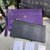 Coach Bags | Coach Dark Purple W/Black Organizer Leather Large Wristlet Wallet Clutch | Color: Purple | Size: Os