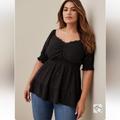 Torrid Tops | New Torrid 5x(28w)Eyelet Smocked Waist&Sleeve Sweetheart Babydoll Top-Black Nwt | Color: Black | Size: 28w