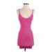Almost Famous Casual Dress - Bodycon V Neck Sleeveless: Pink Solid Dresses - Women's Size Small