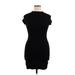 Stella Luce Casual Dress - Bodycon Mock Short sleeves: Black Solid Dresses - Women's Size Large