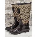 Coach Shoes | Coach "Pearl" Rubber Rain Boots Women’s 7 Brown Jacquard Signature Logo A7301 | Color: Brown | Size: 7