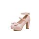 Cute Office Lady Footwear Woman Lolita Style Buckle Shoes Platform Block High Heels Pumps Bow Round Toe Ankle Strap Lady Pumps Spring Pumps, pink, 4 UK