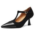 Makmeoyw Pointed Toe T-Strap Pumps Shoes for Women High Heels Patent and Sude Court Shoes Black Stilettos Party Wedding Bridal Dress Pumps Size 7.5