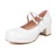 Patent Leather Lolita Chunky Shoes Women Bridal Wedding Party Strappy Platform Mary Janes Pumps Cross Strap Block Cuban Heels, White, 8.5 UK