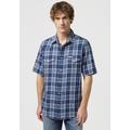 Karohemd WRANGLER "Western" Gr. XXXL, N-Gr, blau (light blue indigo) Herren Hemden Kurzarm