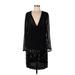 DKNY Casual Dress - Mini V-Neck Long sleeves: Black Solid Dresses - Women's Size Large