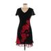 Donna Ricco Casual Dress - Mini V Neck Short sleeves: Black Print Dresses - Women's Size 8 Petite
