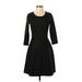 Nina Leonard Casual Dress - A-Line Scoop Neck 3/4 sleeves: Black Solid Dresses - Women's Size Small