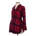 Motherhood Long Sleeve Button Down Shirt: Red Plaid Tops - Women's Size Small Maternity