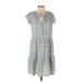 Ann Taylor LOFT Casual Dress - A-Line Plunge Short sleeves: Gray Plaid Dresses - Women's Size Small