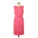 Ellen Tracy Casual Dress - Sheath Crew Neck Sleeveless: Pink Print Dresses - Women's Size 4