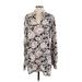 Wild Pearl Casual Dress - Mini V Neck Long sleeves: Gray Floral Dresses - Women's Size Small