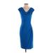 Lauren by Ralph Lauren Casual Dress - Sheath Cowl Neck Short sleeves: Blue Solid Dresses - Women's Size 2