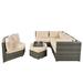 Outdoor Patio 6 Piece Wicker Sectional Sofa Set with Ottoman, All Weather Conversation Set with Small Trays and Coner Sofa