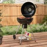 Outsunny 21" Kettle Charcoal BBQ Grill Trolley with 360 sq.in. Cooking Area, Outdoor Barbecue with Shelf, Wheels, Ash Catcher