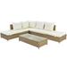 Outdoor All Weather 3-Piece Rattan Sofa Set Garden PE Wicker Sectional Adjustable Chaise Lounge Set with Rectangle Glass Table