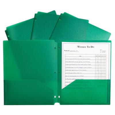 C-Line 2-Pocket Poly Folder, 3 Hole Punched, Green, Pack of 25