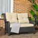 Outsunny 2-Seater Outdoor Sofa with 4" Thick Padded Cushions, PE Rattan Patio Outdoor Couch with Curved Armrests for Sunroom