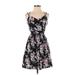 Charlotte Russe Cocktail Dress - Mini V Neck Sleeveless: Black Floral Dresses - Women's Size Small