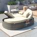 Outdoor Patio 2-Person Daybed with Cushions and Pillows, Garden Adjustable Reclining Chaise Lounge with Foldable Cup Trays