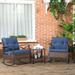Outsunny 3 Piece Rocking Chair Patio Set, Outdoor Wicker Bistro Set with 2 Porch Rockers, 2 Tier Coffee Table, Cushions