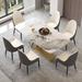 71''Kitchen Dining Room Table for 6-8,Antique White Sintered Stone Tabletop with Stainless Steel Base