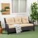 Outsunny 3-Seater Outdoor Sofa with 4" Thick Padded Cushions, PE Rattan Patio Outdoor Couch with Curved Armrests for Sunroom