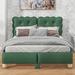 Platform Bed Frame with Button Tufted Wavy Upholstered Headboard, Intersecting Solid Wood Slats Support and Rubberwood Legs