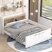 Full Size Platform Storage Bed Beige Upholstered Daybed w/Guardrail,Storage Headboard(Shelf, 2 Boxes),Footboard(3 Small Pockets)