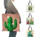 Sac en lin à motif aquarelle pour femmes fourre-tout multi-usage avec imprimé Cactus sacs de