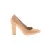 Daily Shoes Heels: Pumps Chunky Heel Minimalist Tan Solid Shoes - Women's Size 8 1/2 - Almond Toe