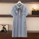 Robe chemise en denim vintage pour femmes 150 noix grande taille été polo revers boutonnage