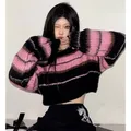 Deeptown Y2K maglione corto rosa stile coreano donna maglione a righe Vintage donna autunno manica