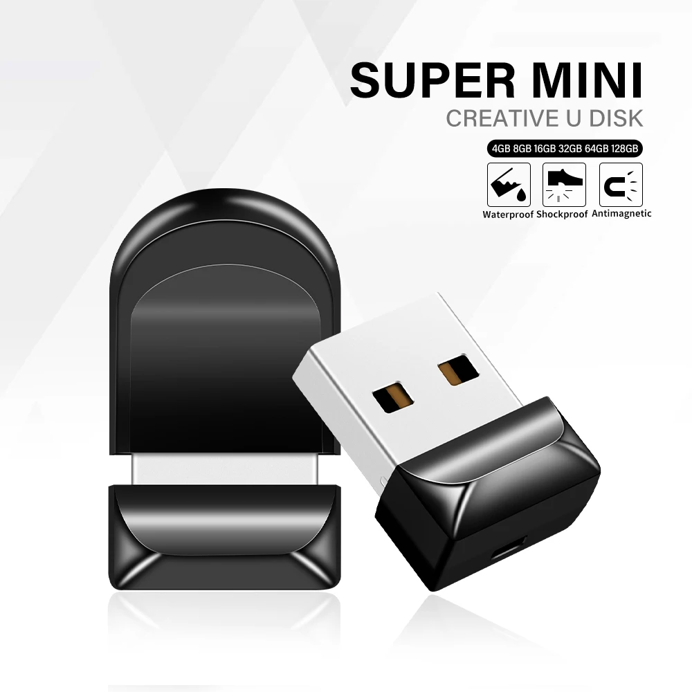 Mini Pen Drive nero da 128 GB Memory Stick ad alta velocità Pen drive da 64 GB USB 2.0 Flash drive ovale Comodo portachiavi per regali aziendali
