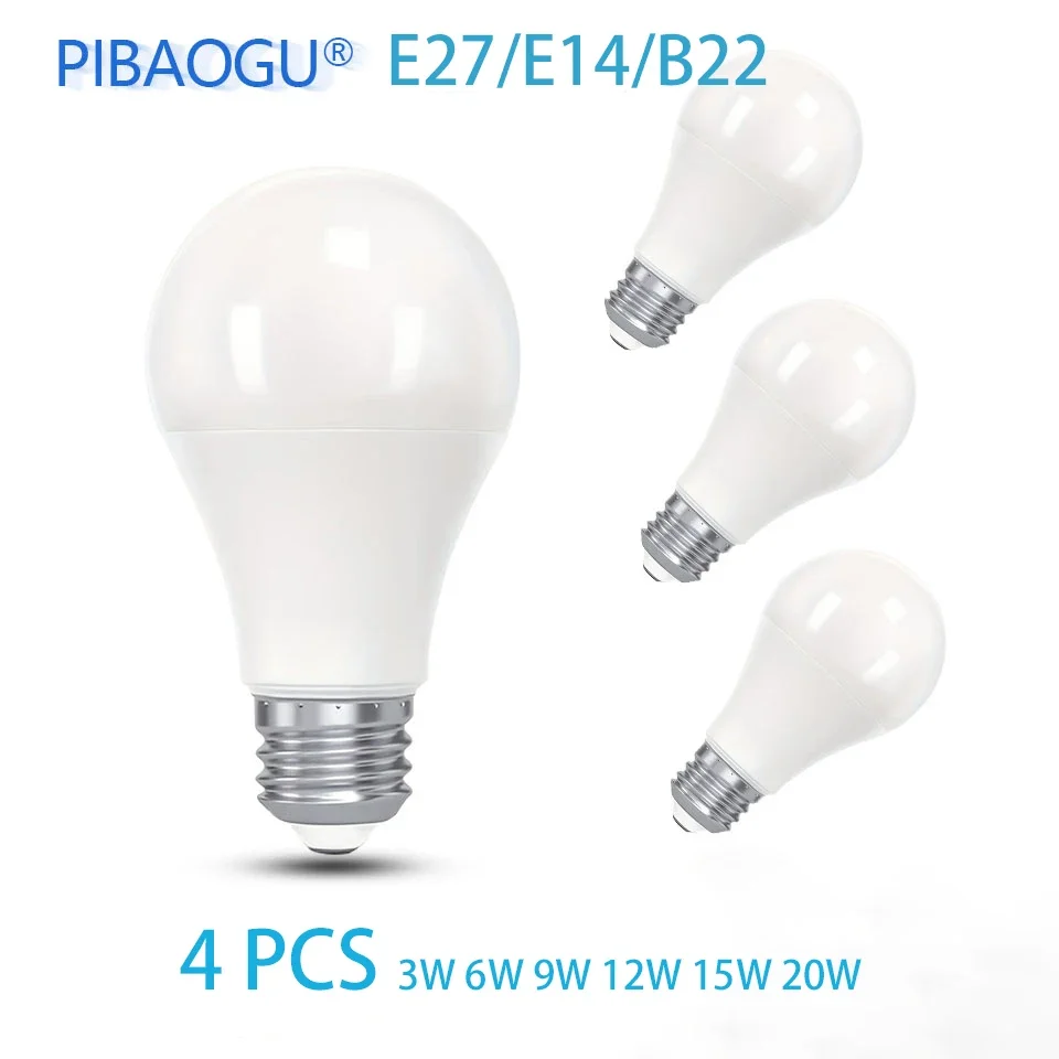 4PCS Lampadine a LED 220V 3W 6W 9W 12W 15W 20W Lampadina a LED Lampadine a LED a risparmio energetico E27 E14 B22 Illuminazione di base standard