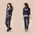 Velour Tracksuit Women 2024 Spring/Fall Pink Casual Outfit Set Zipper Sweater and Trouser Running