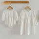 Spring Autumn Infant Kids Baby Girls Long Sleeve Lace Solid Color Sisters Dress Newborn Baby Girls