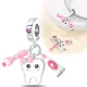 Silver Colour Teeth 3-piece Bead set Fit Pandora Charms Silver Colour Original Bracelet for Jewelry