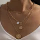 Fashion Multilevel Faux Pearl Human Head Coin Pendant Collar Necklace For Women Female Gold-plate